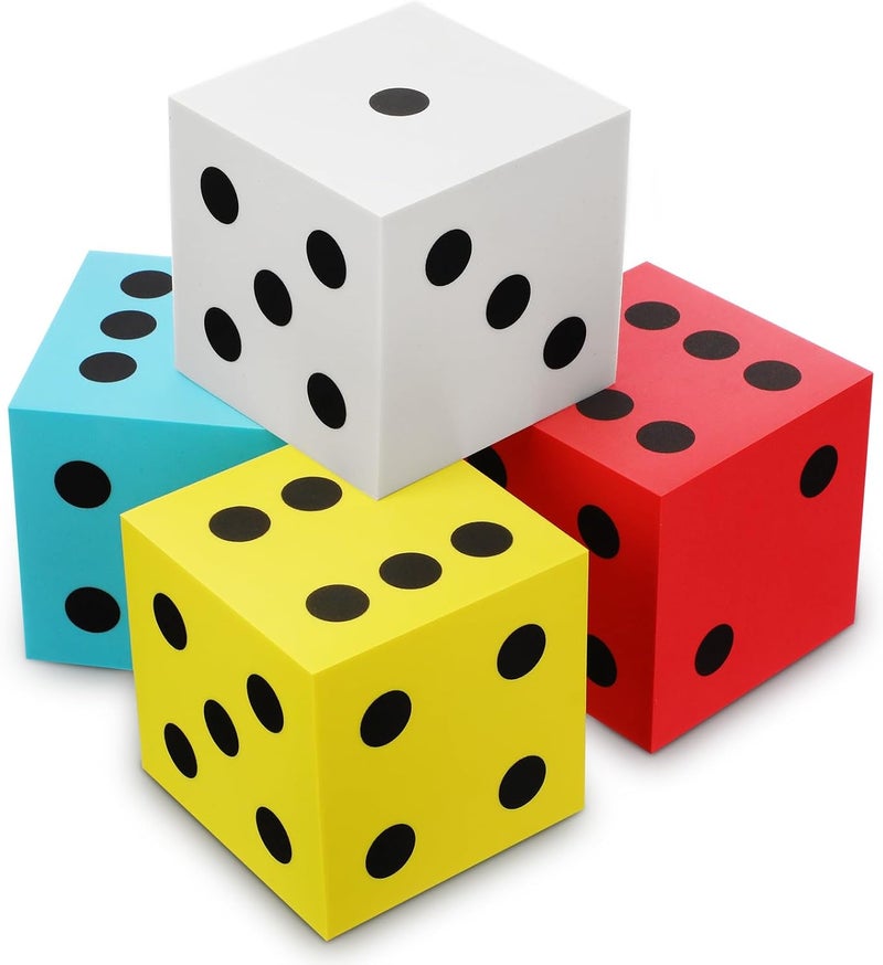 Shappy 4 Pieces 3.5 Inch Foam Dice Cube Jumbo Dice with Number Dots Big Giant Foam Large Cube for Christmas Game Math Classroom Party Favors Bag Stuffers(Red, Yellow, Blue, White) - Image 1